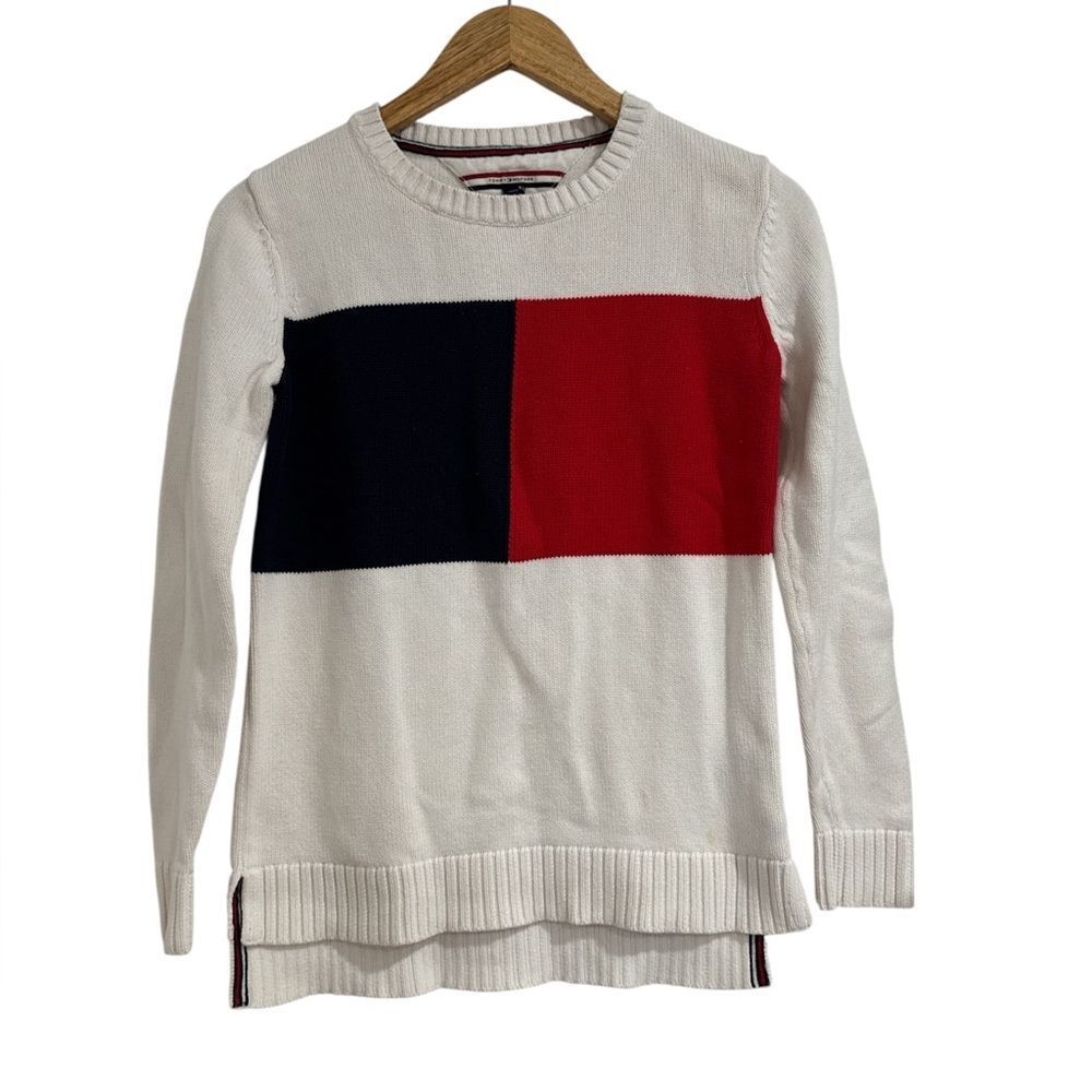 Tommy Hilfiger Red, Navy, and White Crew Neck Sweater EUC